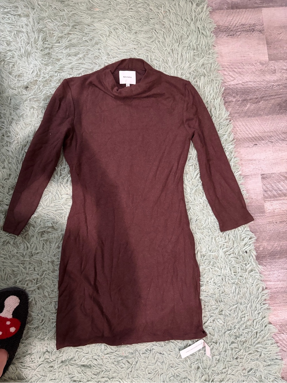 NWT Reformation Turtleneck Bodycon Mini Dress in Dark Brown - Picture 3 of 4
